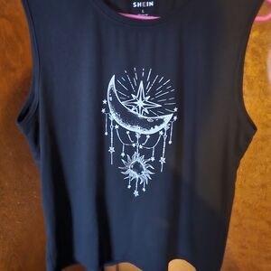 Black Shein Tank Top with Moon and Star Design